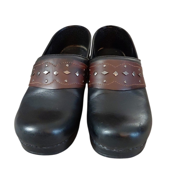 Dansko Pavan Black And Brown Leather Clog Size 7.5-8 Comfort Shoe - Picture 2 of 12
